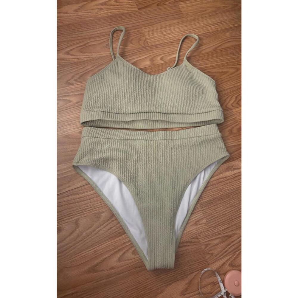 SHEIN Ribbed Bikini Set in Olive Green